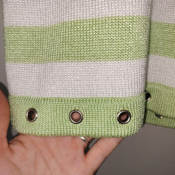FIA Italian Handloomed Vintage Key Lime Striped Knit Top w/ eyelets Sz. M - Picture 3 of 6